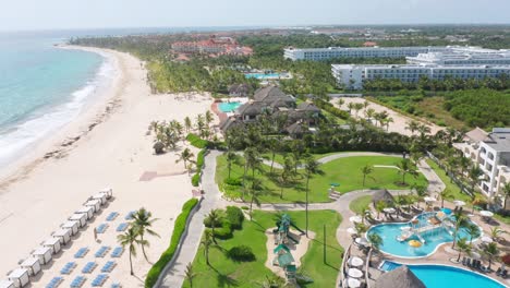 Aerial-drone-view-of-Hard-Rock-Hotel-seafront-at-Punta-Cana-in-Dominican-Republic