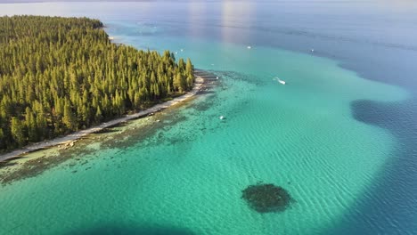 Drone-view-of-Shoreline-at-Sugar-Pines-state-park-Tahoe-California