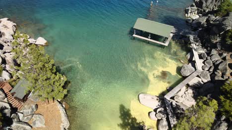 Drone-Flying-over-private-cove-in-North-Lake-Tahoe