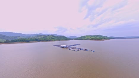 Cage-fish-farming-in-Taveras-reservoir,-Dominican-Republic