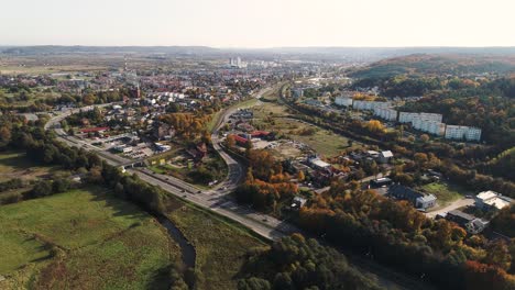 A-drone-footage-of-the-main-intercity-road-and-the-railroad-viaduct-surrounded-by-fields