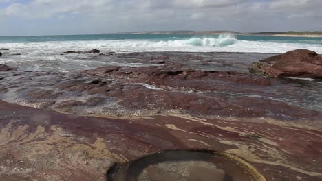 Waves-Crashing-On-Rocky-Coastline,-Kalbarri-Western-Australia