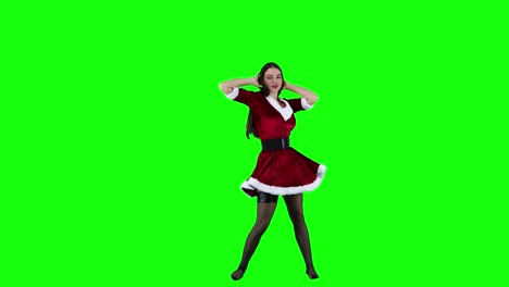 Sexy-Und-Verführerische-Tänzerin,-Die-Im-Weihnachtskostüm-Vor-Einem-Grünen-Bildschirm-Tanzt