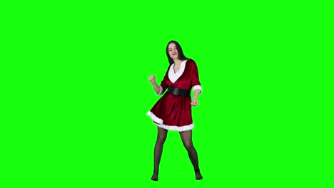 Fröhliche-Und-Attraktive-Tänzerin-Im-Weihnachtskostüm,-Die-Vor-Einem-Grünen-Bildschirm-Tanzt