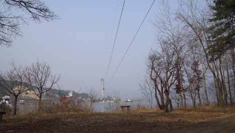 Nami-Skyline-ZipWire-ZipRider-from-Gapyeong-to-Nami-Island,-shot-from-Nami-Island