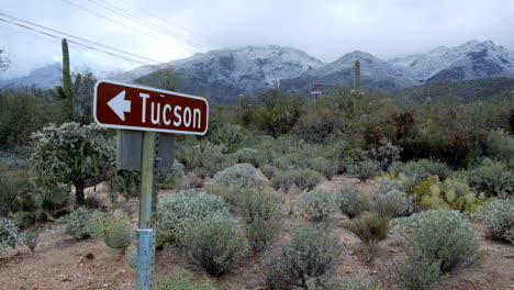 Paisaje-Desértico-De-Tierra-Seca-Con-Tablero-De-Bienvenida-De-Tucson-En-La-Temporada-De-Invierno