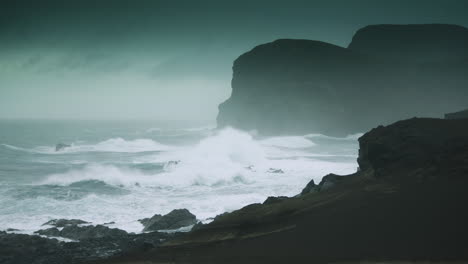 Stormy-seas-at-Capelinhos,-Faial,-Azores-islands,-Portugal