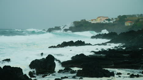 Dramatic-stormy-coastline-of-Faial,-Azores-islands,-Portugal