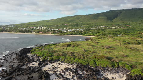 Drone-flight-over-the-ocean-and-rugged-coastline-of-the-Trois-Bassins-area-on-Reunion-Island