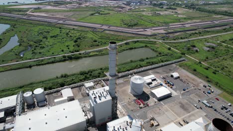 Grain-CHP-Power-station-Kent-UK-chimney-storm-damaged-drone-aerial-view