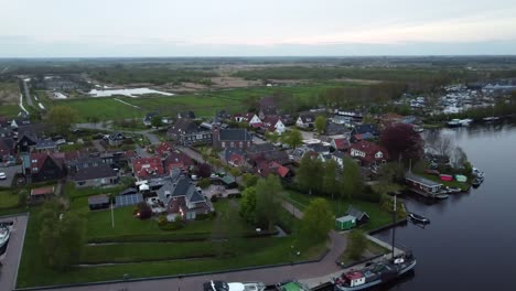 Aerial-video-footage-of-the-village-Eernewoude,-Friesland,-The-Netherlands