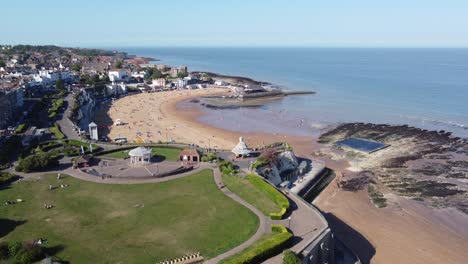 Victoria-Gardens-Broadstairs-Kent-seaside-town-and-beach-drone-aerial-4K-footage