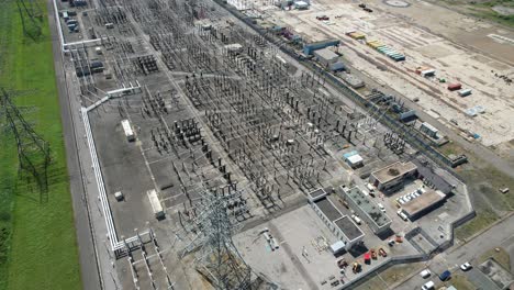 Grain-Electrical-substation-Kent-UK-overhead-drone-aerial-point-of-view