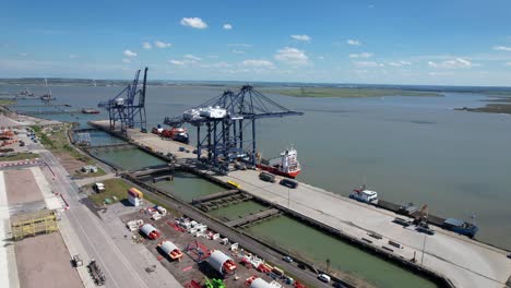 London-Thamesport,-Container-port-river-Medway-Kent-UK-drone-aerial-view