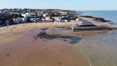Broadstairs-Kent-seaside-town-and-beach-pull-back-reveal-drone-aerial-view