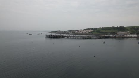 Panning-drone-aerial-view-Swanage-Dorset-town-UK-drone-aerial-view