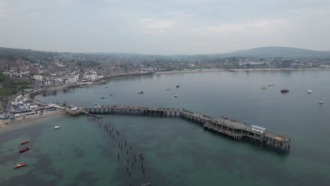 Swanage-pier-Dorset-beach-and-town-UK-drone-aerial-view