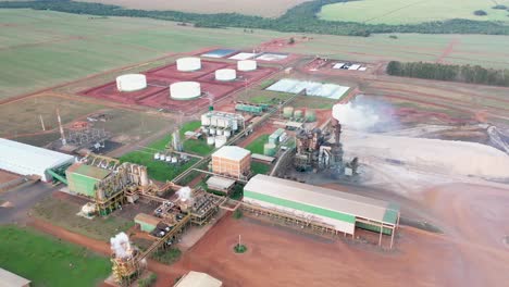 Aerial-view-on-biofuel,-sugarcane-and-ethanol-factory