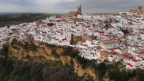 Incredible-drone-view-of-whitewashed-Spanish-village-on-top-of-hill