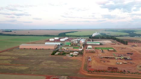 Aerial-view-on-biofuel,-sugarcane-and-ethanol-factory