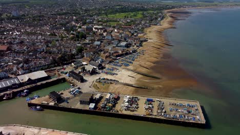 An-aerial-dolly-forward-over-Whitstable-town-and-Harbour