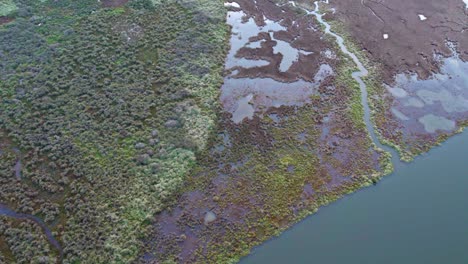 Luftaufnahme-Verschiedener-Vegetationsarten-Und-Wasser-Im-Lake-Connewarre-In-Der-Nähe-Von-Barwon-Heads,-Victoria,-Australien