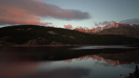 Twin-Lakes,-Colorado-USA-After-Sunset,-Sky-and-Hills-Mirror-Reflection-on-Water-Reservoir