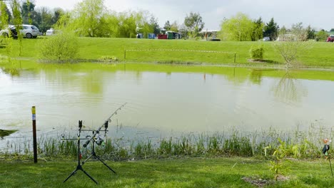 Carp-fishing-rods-misty-lake-in-Whittington-lake