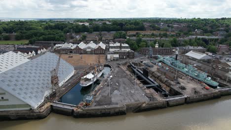 Historic-Dockyard-Chatham-Kent-UK-panning-drone-aerial-view