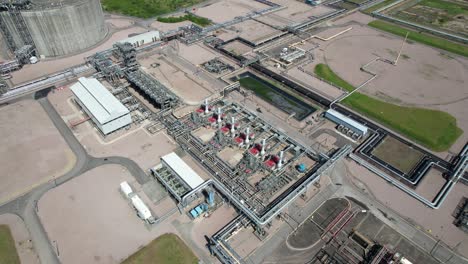 Pipework-at-National-grid-Grain-LNG-Terminal-gas-storage-Kent-UK-drone-aerial-view