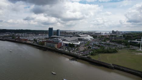 Dockside-Shopping-Centre-River-Medway-St-Marys-Island-Kent-UK-drone-aerial-view