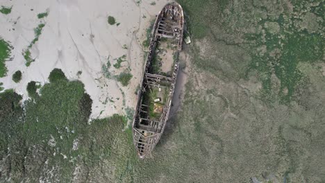 Shipwreck-river-medway-Kent-UK-rising-drone-aerial-view