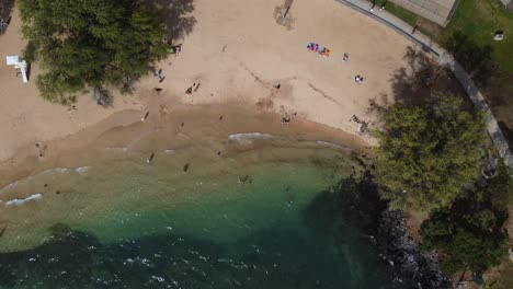 4K-Filmische-Overhead-Drohne-Aufnahme-Der-Wellen,-Die-Auf-Den-Weißen-Sand-Von-Spencer-Beach-Auf-Der-Großen-Insel-Hawaii-Krachen