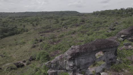 Rock-Formations-And-Lush-Fields-In-Colombia---aerial-drone-shot