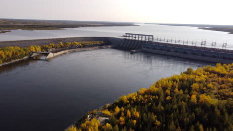 Aerial-view-around-LG1-hydroelectric-power-plant-Eeyou-Istchee-Baie-James-Quebec-Canada