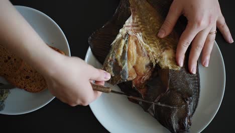 Exquisite-smoked-flat-flounder-fish-meal-serving-for-dinner