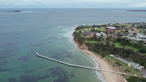 Aerial-view-near-the-historic-part-of-Queenscliff-with-the-Port-Philip-Heads-in-the-distance