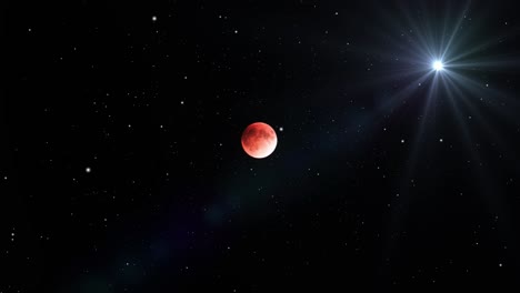 Roter-Mond-Und-Heller-Stern-Im-Weltraum