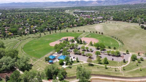 A-drone-flight-around-a-local-park-and-baseball-fields