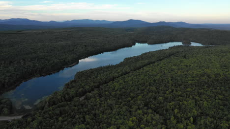 Aerial-view-of-calm-river-going-through-the-forest