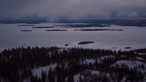 Absolutely-stunning-aerial-shot-of-Koli-mountain-in-front-of-lake-Pielinen