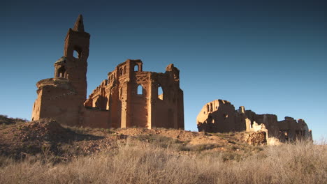 Low-angle-shot-of-Belchite-church-in-northern-Spain