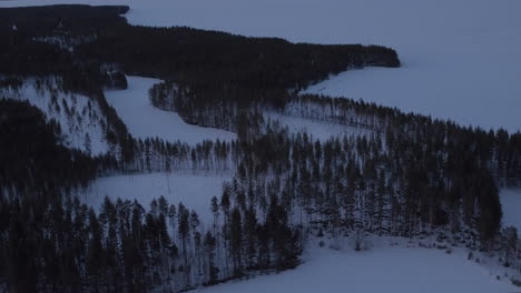 Wide-aerial-shot-over-lake-Pielinen-in-Finland