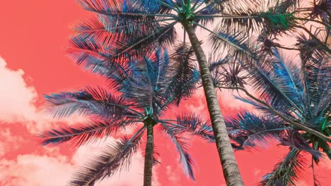 Palm-trees-on-LSD-acid-trip,-red-sky-background