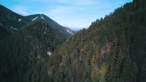 Drohnenaufnahme-Von-Hügeln-Und-Berglandschaften-Mit-Wäldern-Und-Etwas-Schnee-In-Der-Slowakei-An-Einem-Sonnigen-Tag