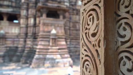 Ornate-Stone-Panel-Of-Sacred-Hindu-Temple-In-Khajuraho,-Madhya-Pradesh,-India