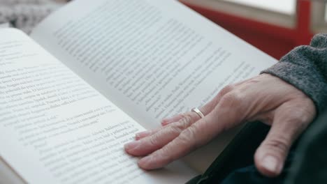 Nahaufnahme-Der-Hand-Einer-Frau,-Die-Beim-Lesen-Eines-Buches-Eine-Seite-Umblättert