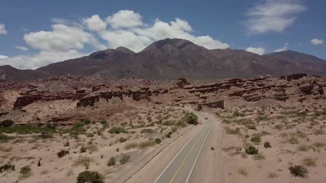 Aerial-view-over-Route-68-between-Salta-and-Cafayate-in-Argentina,-South-America