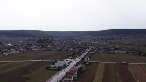 Aerial-view-of-the-historic-Nuit-Saint-Georges-Village-on-an-overcast-day