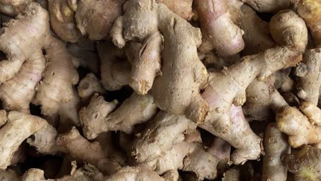 Close-up-shot-of-a-pile-of-fresh-brown-ginger-at-daytime